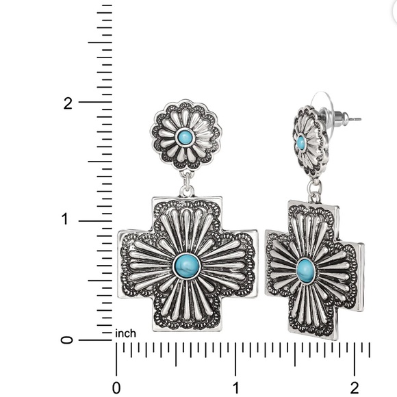 Jessica Simpson Faux Turquoise Stone Cross Necklace and Earrings Set - Picture 7 of 9